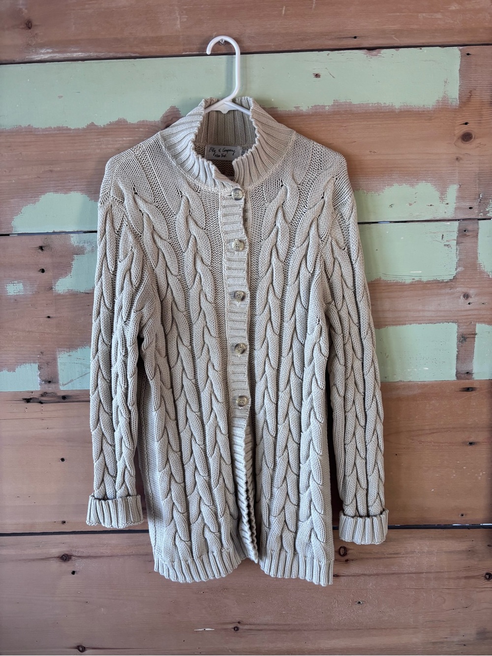 Neutral Cream Cable-Knit Button-Front Cardigan Sweater